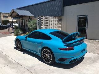 window tinting on Blue Porsche