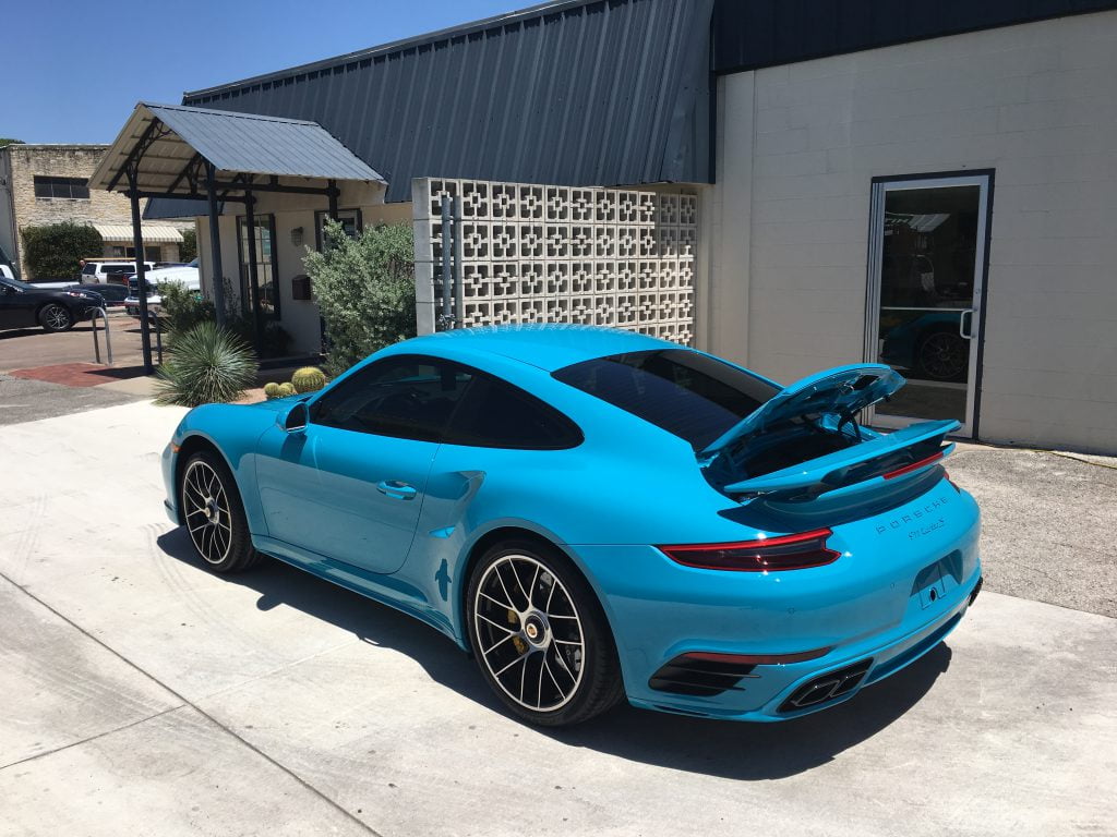 window tinting on Blue Porsche